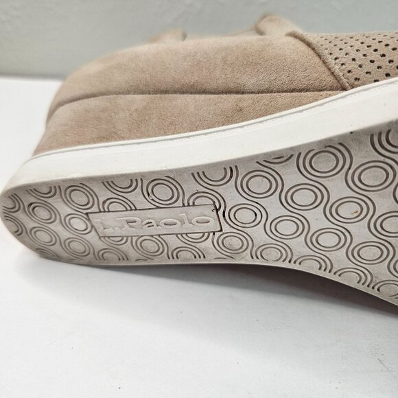Paolo Linea Wedge Sneaker Sz 10.5 Tan Suede Perferated Casual Platform Shoe Boot - Picture 9 of 12